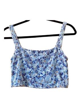 Wilfred Aritzia Floral Crop Tank Top Blue Ditsy Print Square Neck Size M